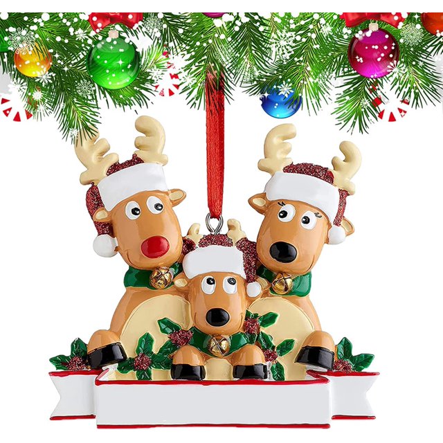 2022 Christmas Ornament, Personalized Deer Christmas Tree Ornaments, DIY Christmas Trees Hanging Decorations for Gift, Popular Mini Indoor Resin Christmas Ornaments in 2022, Family 2-6