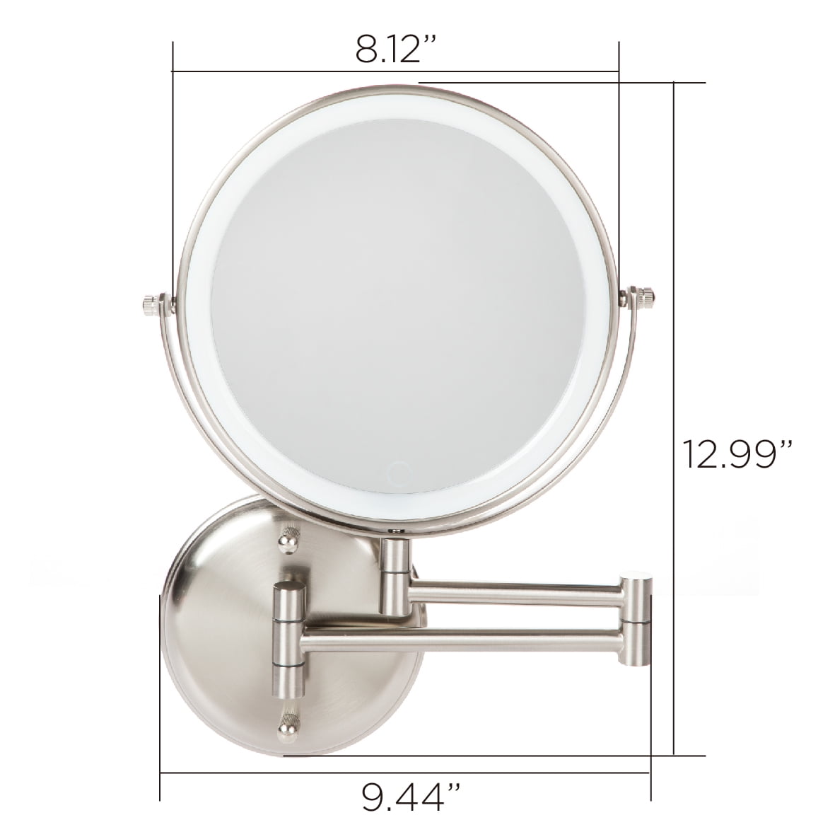 Better Homes & Gardens Wall Mount Modern 8 inch Round LED Mirror Has Frame, Satin Nickel