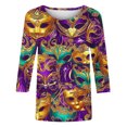 thumbnail image 5 of xixinqiwan Women Mardi Gras Shirts Plus Size,Women Gold Green Purple Printed Round Neck Tee Masquerade Party Outfit Costume Accessories Set, 5 of 6