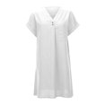 thumbnail image 3 of WILLBEST Vestido Playero De Lino De Color Liso De Verano Para Mujer, Manga Corta, Cuello En V, Botones, Ligero, Transpirable Y Elegante, Informal, Para Vacaciones, Viajes Y Uso Diario., 3 of 3