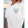 thumbnail image 1 of Short Sleeve Summer Vibes Print Drop Shoulder T-shirt, Crew Neck Casual Top For Spring & Women's Clothing, 1 of 4