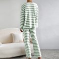thumbnail image 4 of Women's 2 Piece Pajamas Set Fashion Striped Long Sleeve V-Neck Sleepwear Loose Wide Leg Pants Lounge Sets (XL, Green), 4 of 8