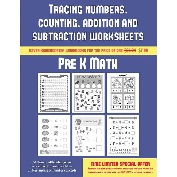 pre k math pre k math tracing numbers counting addition and subtraction 50 preschool kindergarten worksheets to assist with the understanding of number concepts series 3 paperback walmart com