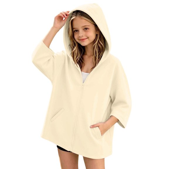 ZACPNCV Girls Zip Up Hoodie Kids Solid Color Oversized Hooded Sweatshirt with Pockets Long Sleeve Soft Casual Outerwear for School & Everyday Wear 5-6 Years