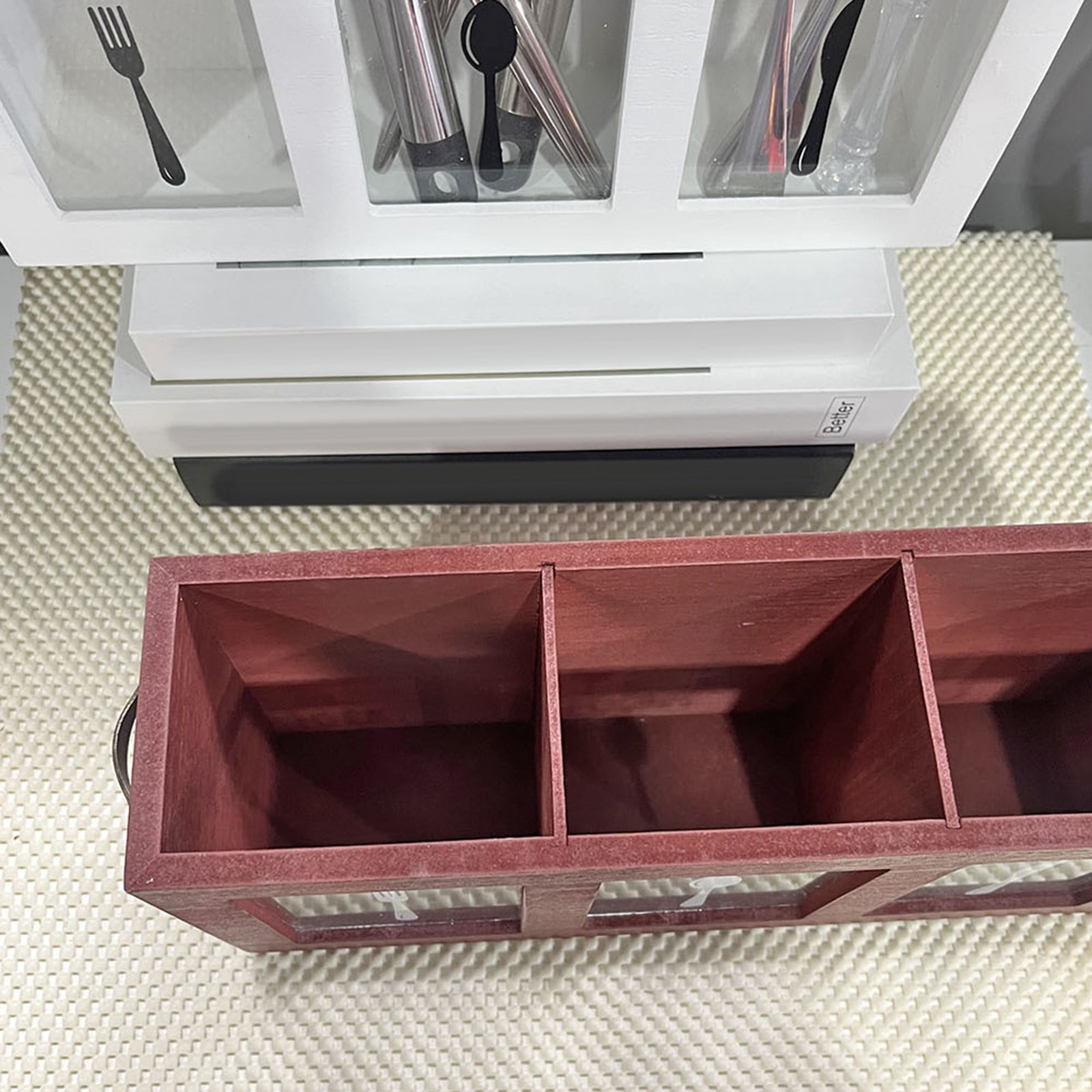 Wood Flatware Organizer, Rustic Utensil & Silverware Holder for Forks, Spoons, Knives, Farmhouse Kitchen Cutlery Caddy Bin Countertop, 1 Pcs, 11.81x3.43x5.51"