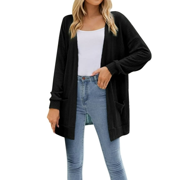 DHFJKG Womens Cardigan Sweaters Knitted Long Sleeve Open Front Lightweight Sweater Mediun Length Jackets With Pockets Casual Daily Wear Versatile Outerwear