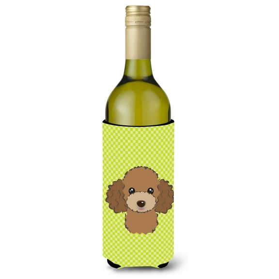 Carolines Treasures Checkerboard Lime Green Chocolate Brown Poodle Wine Bottle Beverage Insulator Hugger Wine Bottle