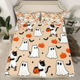 thumbnail image 2 of Feelyou Teens Funny Ghost Bed Sheets, Cartoon Black Cat King Sheets, Halloween Bat Pumpkin Sheet Set, Breathable Home Decor, 4-Piece, 2 of 7
