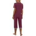 thumbnail image 6 of TheFound Women Pajama Sets Short Sleeve V-Neck Sleepwear Top with Capri Pants Summer Pjs Loungewear Set, 6 of 6