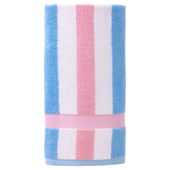 Unique Bargains Absorbent Stripe Ultra Soft Cotton Bath Towel Pink 55" x 28"