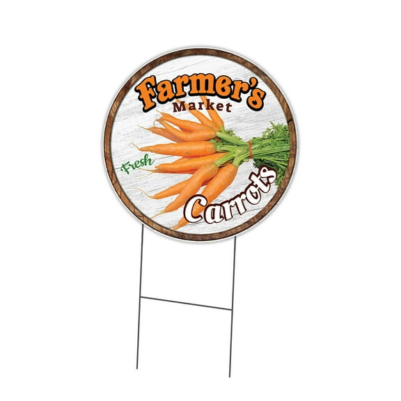 SignMission Corrugated Plastic Sign With Double Sided Image 16" Circular - Farmer's Market Carrots | Coroplast Yard Sign With Stake |  Made in the USA