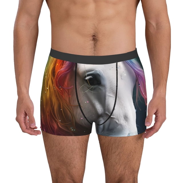 Balery Colorful Haired White Horse Calzoncillos bóxer para hombre, ropa interior de algodón suave y transpirable con cinturilla de nailon-Small