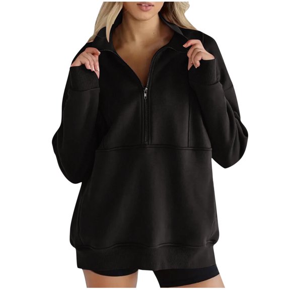 qucoqpe Oversized Sweatshirt for Women Quarter Half Zip Pullover Fall Fashion Outfits Winter Casual Stand Collar Long Sleeve Tunic Tops