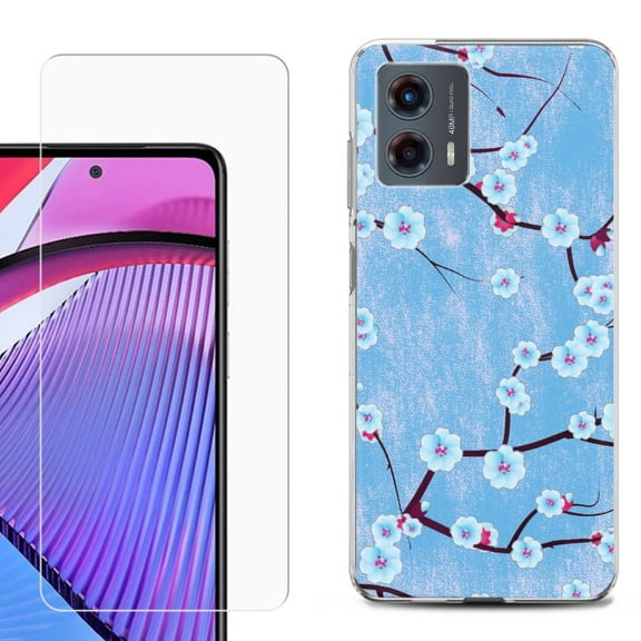 OneToughShield ® Compatible with Motorola Moto G 5G 2023, Shockproof Phone Case, with Tempered Glass Screen Protector - Blossom Sky