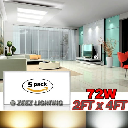 Zeez Lighting 2ft X 4ft 72w Warm White Led Troffer Panel Light Recessed Dropped Ceiling Flatpanel Fixture 5 Packs