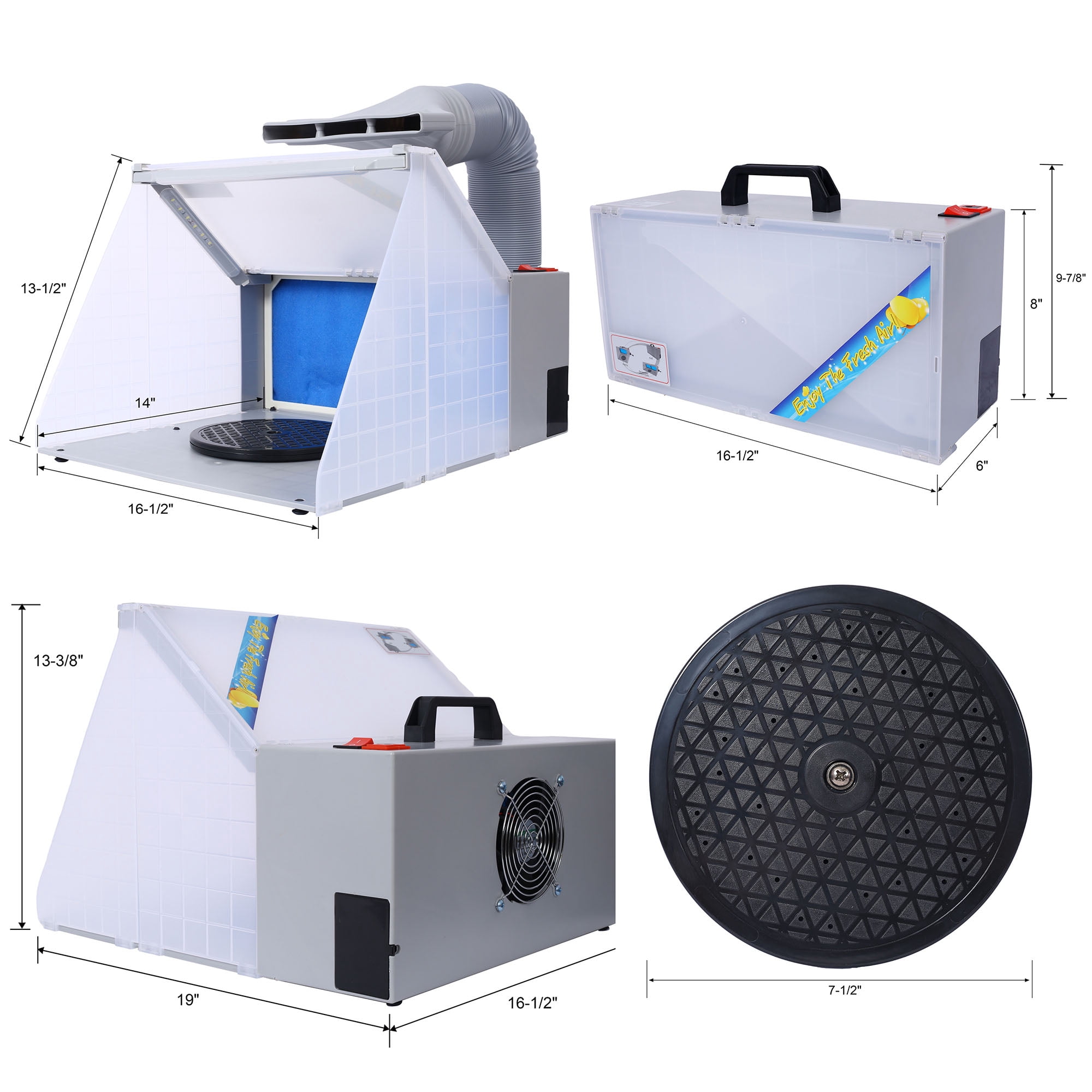 Portable Airbrush Spray Booth LED Lights Hose Extension Folding Design High-Quality Filter Bright LED Lighting Powerful & Quiet Fan Portable Design on Wheels