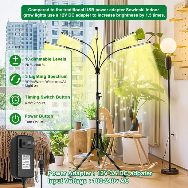 Lampes de croissance pour plantes d'intérieur, 48 LED, spectre complet,  lampe de croissance réglable en hauteur avec minuterie marche/arrêt