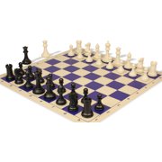 Conqueror Plastic Chess Set - Black & Ivory Pieces with Rollup Board - Blue
