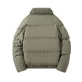thumbnail image 4 of Men's Solid Puffer Jacket Fleece Collar Winter Coats Short Padded Jackets Warm Outerwear Coat with Big Zipper Pockets Beige 2XL, 4 of 9