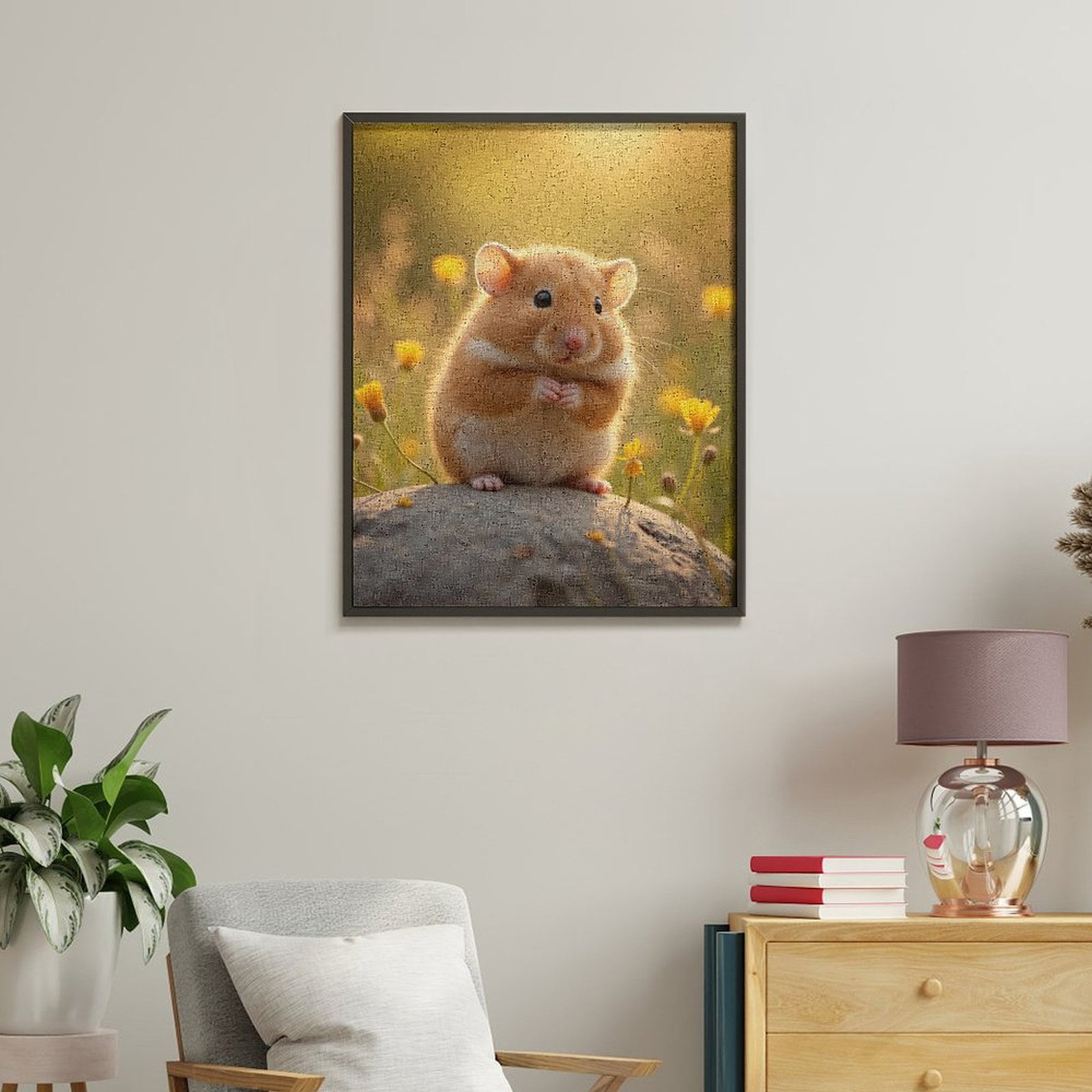 Paint by Numbers Kit for Adults, Cute Hamster With Yellow Flowers Paint by Numbers, Easy Paint by Numbers Kit for Adults Beginner, DIY Adult Paint by Number Kits on Canvas, Home Decor