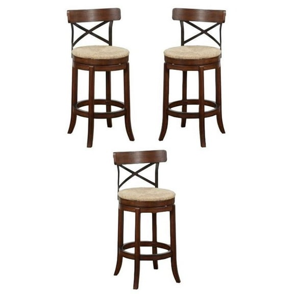 Home Square Myrtle 29" Metal Back Bar Height Stool in Mahogany - Set of 3