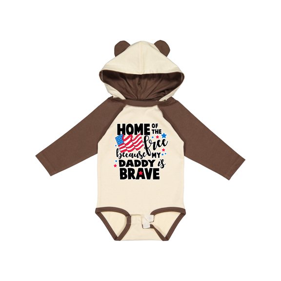 Inktastic Home of the Free Because My Daddy is Brave with Flag Boys or Girls Long Sleeve Baby Bodysuit
