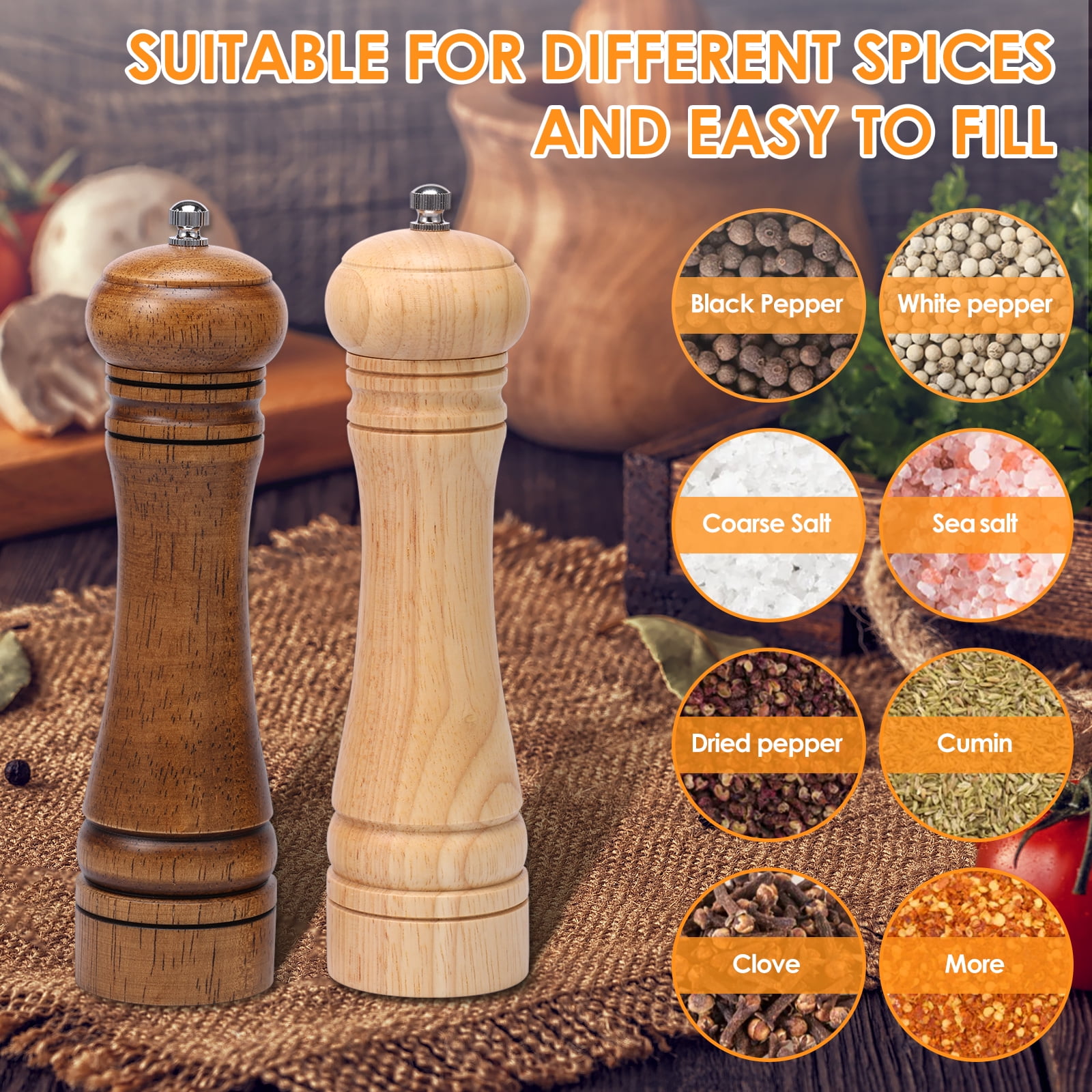 2 Pcs Wood Ceramic Pepper Grinder Professional Particulate Milling