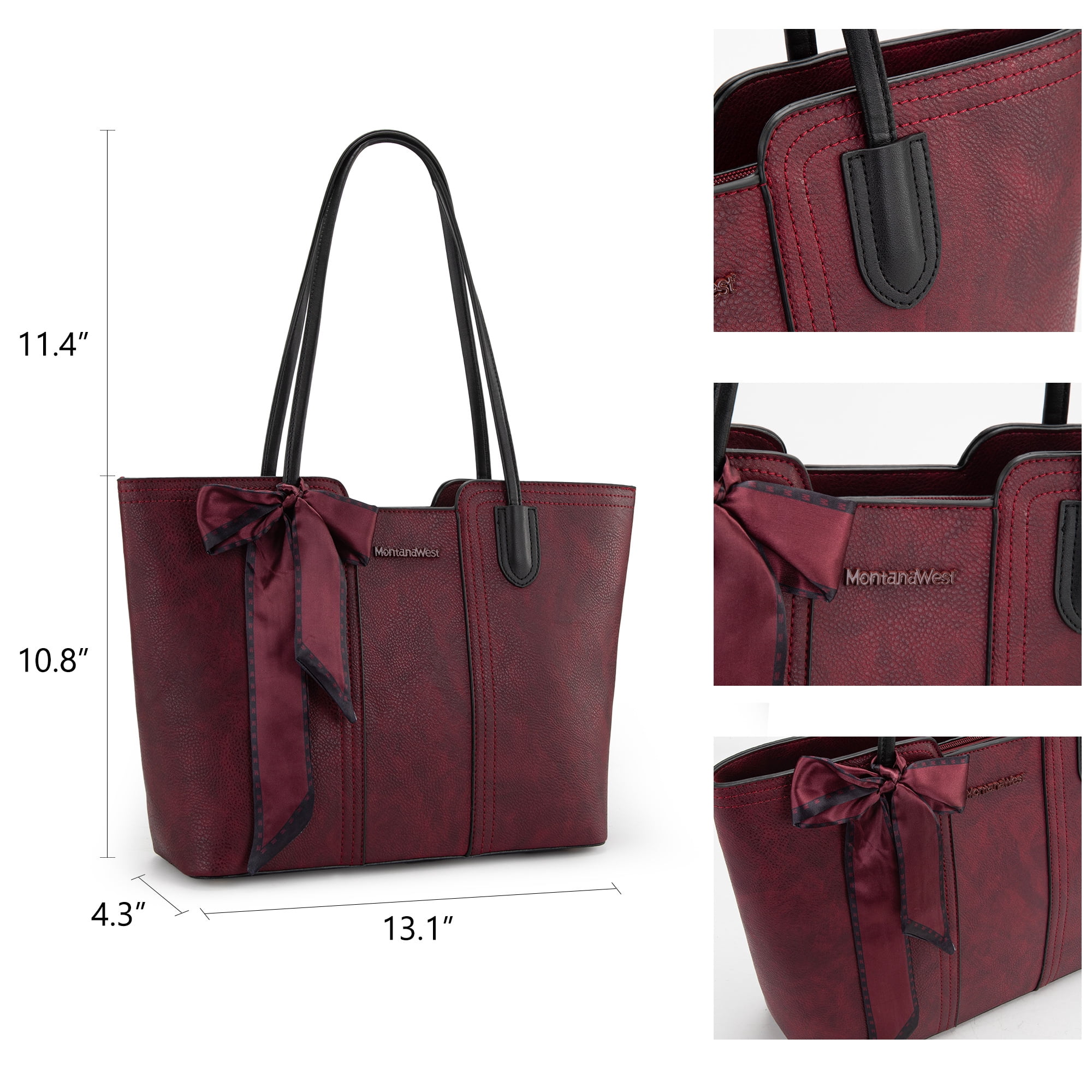 Montana West Tote Bags for Women Medium Top Handle Handbags with Scarf, Red