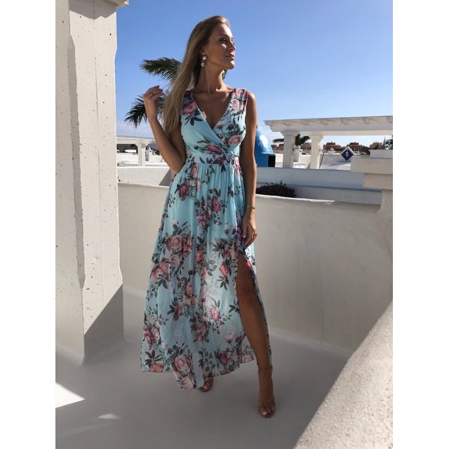 Vestido largo de fiesta fluido con estampado floral dividido con botones para mujer Multicolor Sailing Electrónica