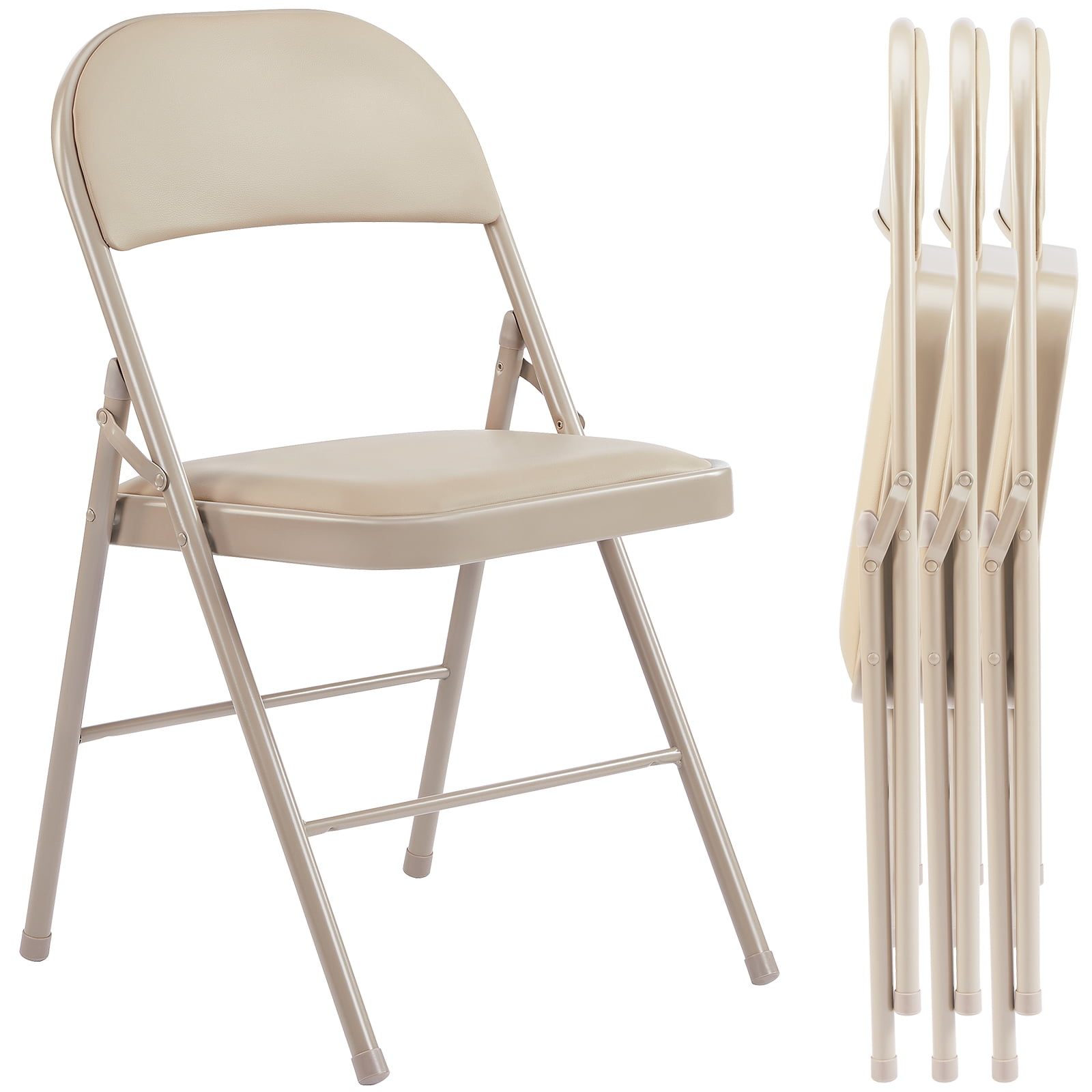 Folding Chair 4-Pack, Leather Padded, Easy Storage & Carry, Indoor Outdoor Use