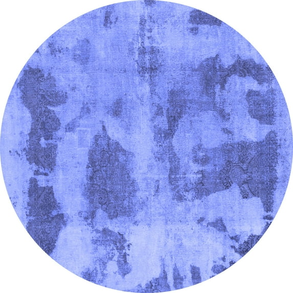 Ahgly Company Machine Washable Indoor Round Abstract Blue Modern Area Rugs, 3' Round