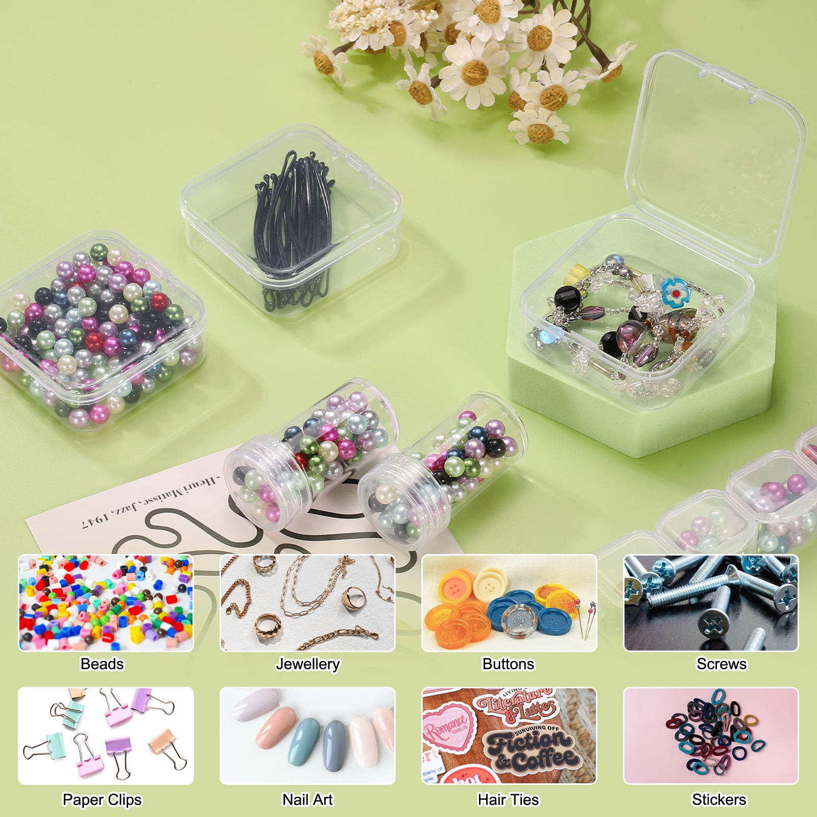 Uxcell Bead Organizer Box Diamond Art Containers 2pcs Rectangular Plastic Storage Case 120pcs Mini Clear Bead Storage Containers Boxes with 132pcs Stickers for Jewelry Beading Crafts