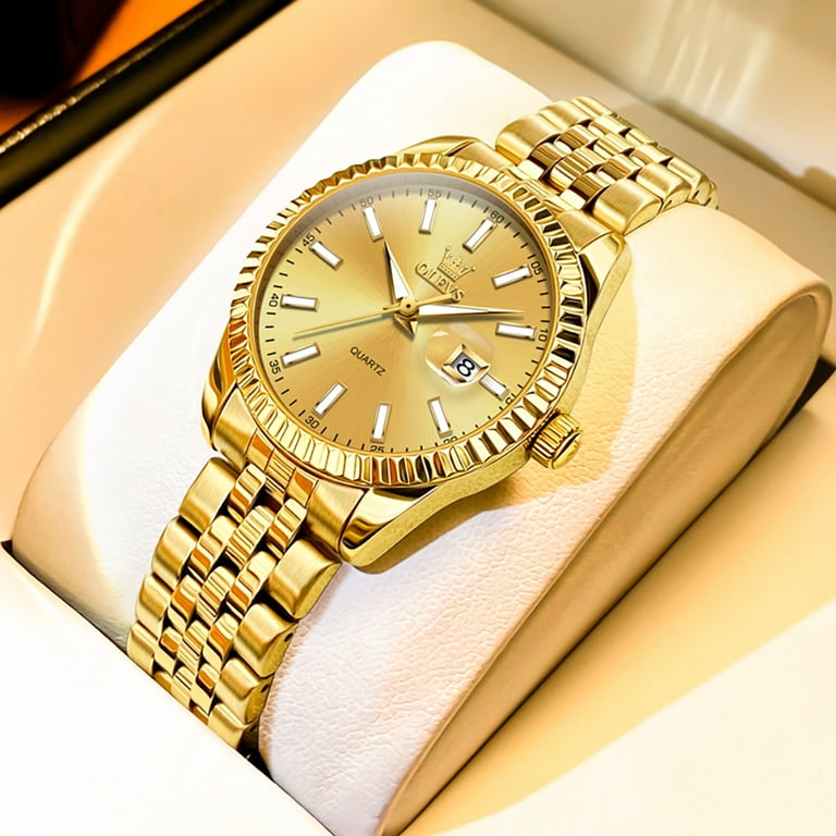 green emerald velvet dress Women's Dress Watch - Gold + White Mesh | Vincero Watches main image 0