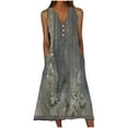 thumbnail image 2 of SZJXBUY Boho Dresses for Women Casual Dress Ethnic Style Summer Button V Neck Sleeveless with Pocket Flowy Dresses Holiday Beach Party Midi Dress Gray,XXXXXL, 2 of 5