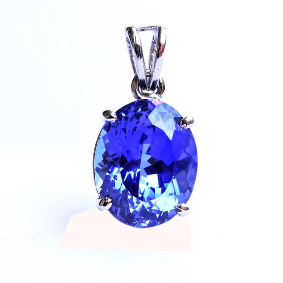 Natural Blue Sapphire 925 Sterling Silver Oval Gemstone Pendant, 18 Carat