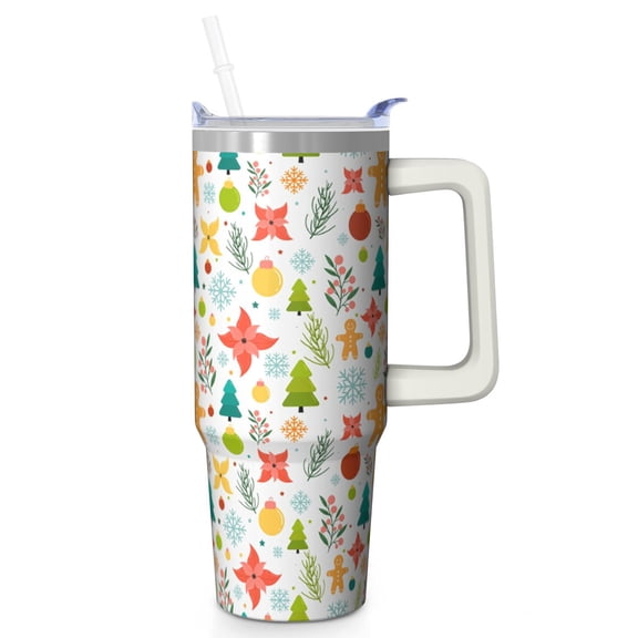 30oz Snowflakes Tumbler with Lid and Straw, Stainless Steel Cup with Handle Red Bowknot Travel Coffee Mug, Christmas Presents