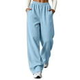 thumbnail image 2 of Sevevn Women's Baggy Oversized Wide Leg Sweatpants Drawstring Elastic High Waist Casual Trousers with Side Pockets Blue XXXL, 2 of 9