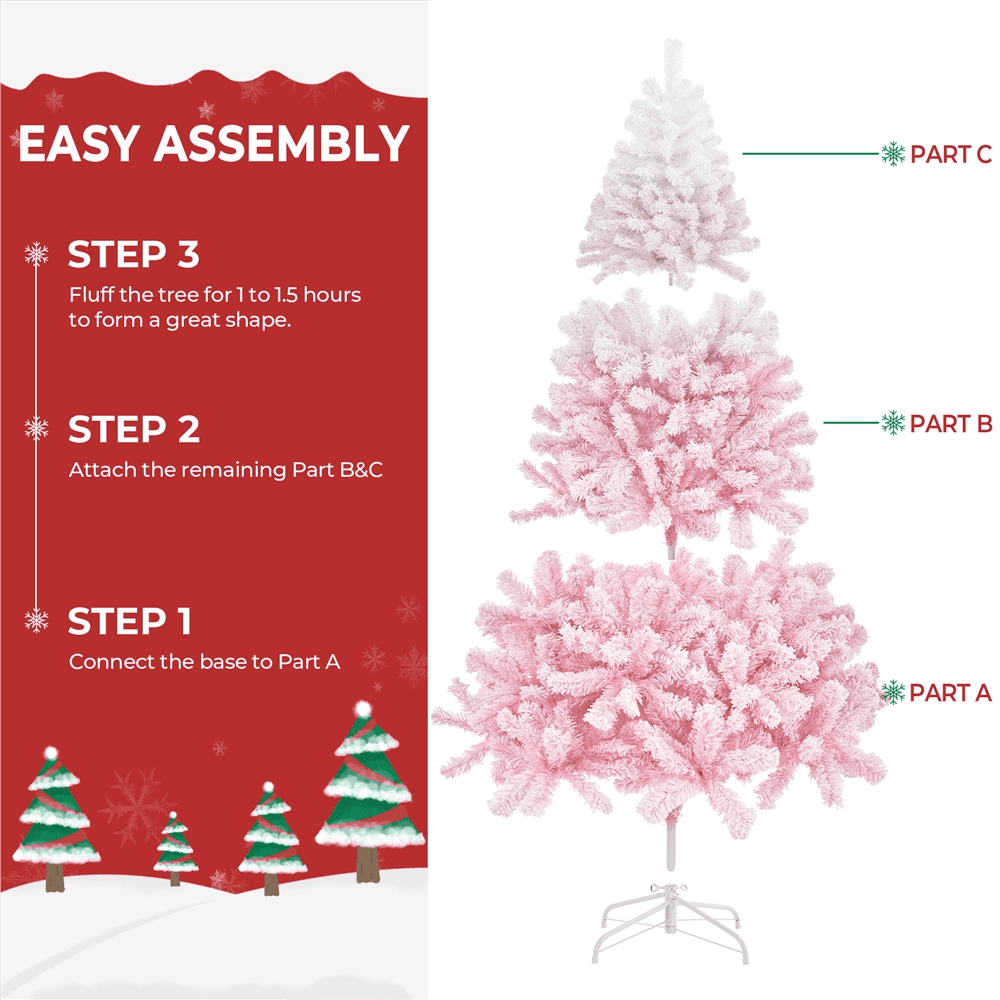 Alden Design 6Ft Unlit Flocked Artificial Christmas Tree with Foldable Stand, Pink Gradient