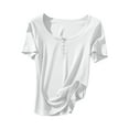 thumbnail image 3 of Alllist White Womens Tops Summer Scoop Neck Solid Short Sleeve Button T-Shirts Womens Blouses Dressy Casual, 3 of 9