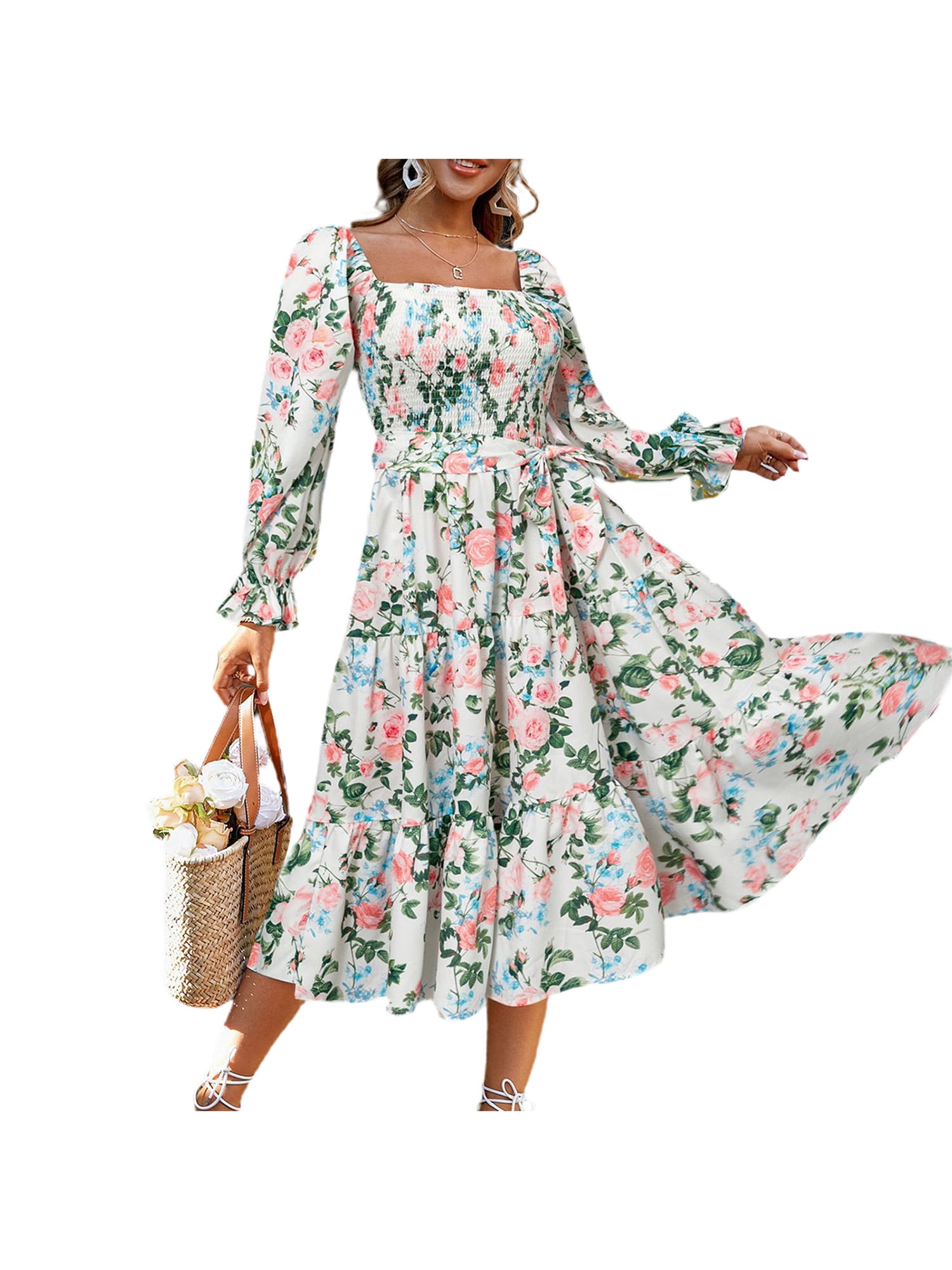 Ruffled Square Neck Balloon Sleeve Mini Dress for Women