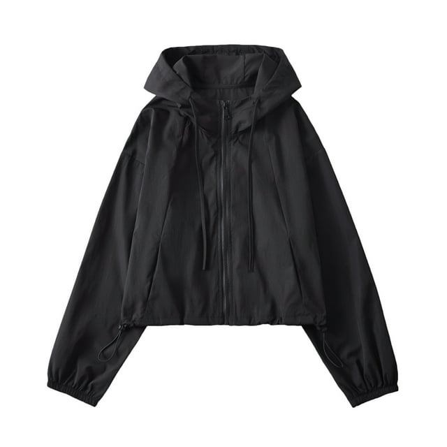 EGNMCR Veste Décontractée Sans Capuche à Manches Longues pour Femmes avec Poches, Design Uni, Cordon de Serrage à l'Ourlet, Veste de Protection Solaire, Veste à Capuche pour Femmes