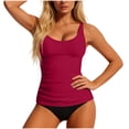 thumbnail image 1 of Conjunto de Bikini de Cintura Alta para Mujeres Traje de Baño Tankini de Correa de Color Sólido con Sujetadores Acolchados Extraíbles, Nylon + Spandex, Alto Corte Delgado, 1 of 6
