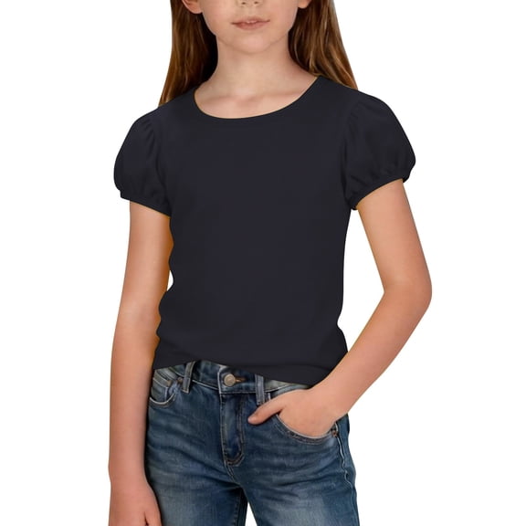 EnJoCho Little Girls Puff Sleeve T Shirt Summer Short Sleeve Pure Cotton Comfortable Little Girls Tee Shirts Solid Color Blouses Tops Casual Fashion Breathable Soft