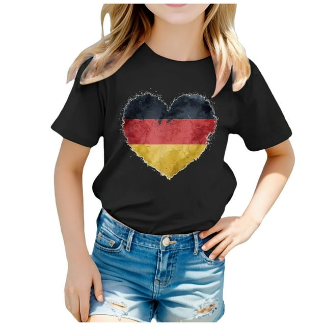 WEAIXIMIUNG Excision Enfant Drapeau d'Allemagne Imprimé Manches Courtes Col Rond T-Shirt Floral Tendance Mode Chemise de Base Hauts