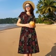 thumbnail image 4 of Lsque Fishbone Rose Print Women's Casual Dress T-Shirt Summer Short Sleeve Scoop Neck Swing Dresses, 4 of 6