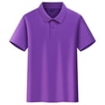 thumbnail image 3 of Kid Polo Shirts School Uniform Relaxed Fit Back To School Short Sleeve Button Down Shirts Comfort Solid Color Pullover for Boys & Girls Purple 8-9 Years, 3 of 6