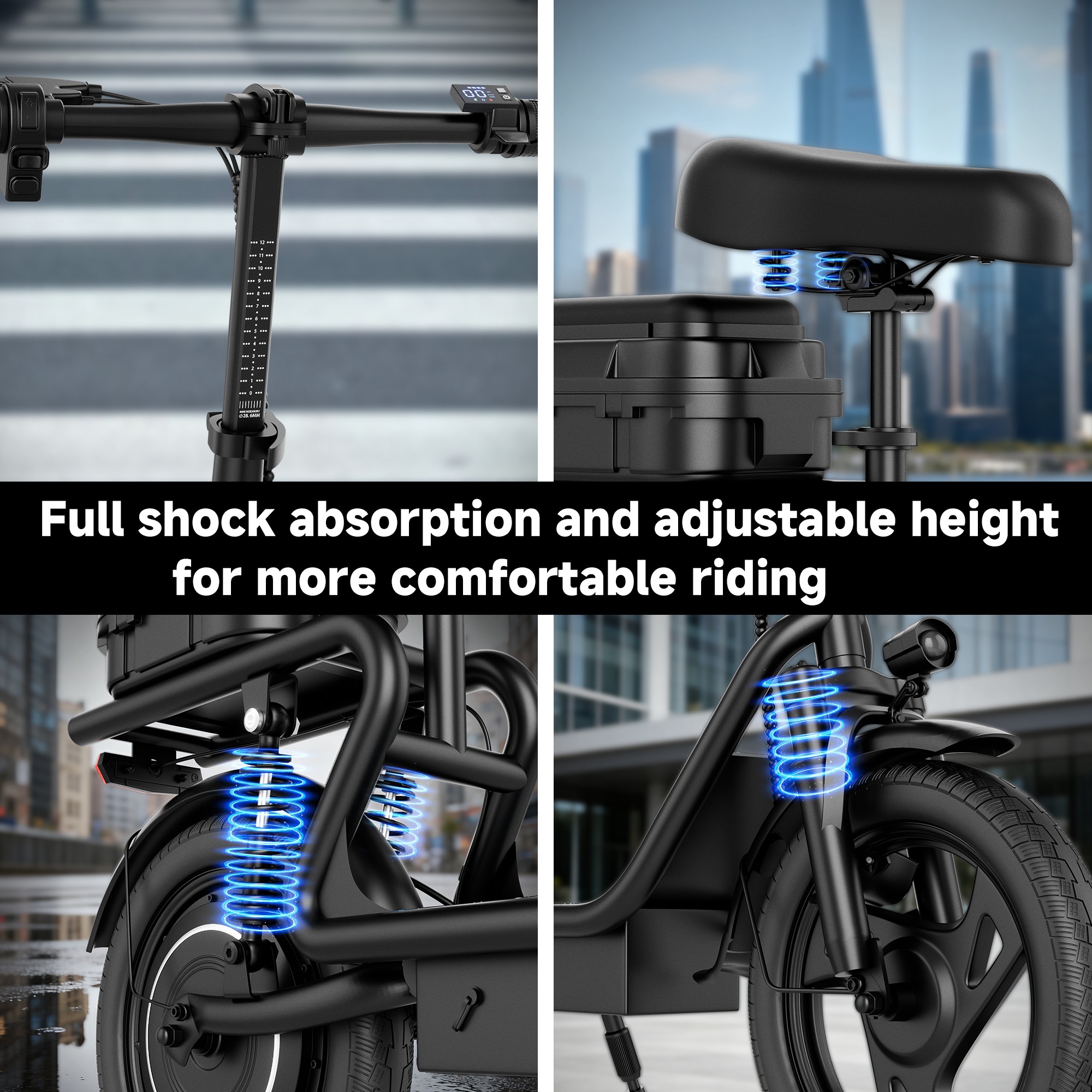 High-Performance Electric Scooter for Adults with Seat, 22MPH Top Speed, 48V 22.5Ah Long-Range Battery, Up to 55 Miles, Dual Suspension, Foldable Design & Cargo Basket