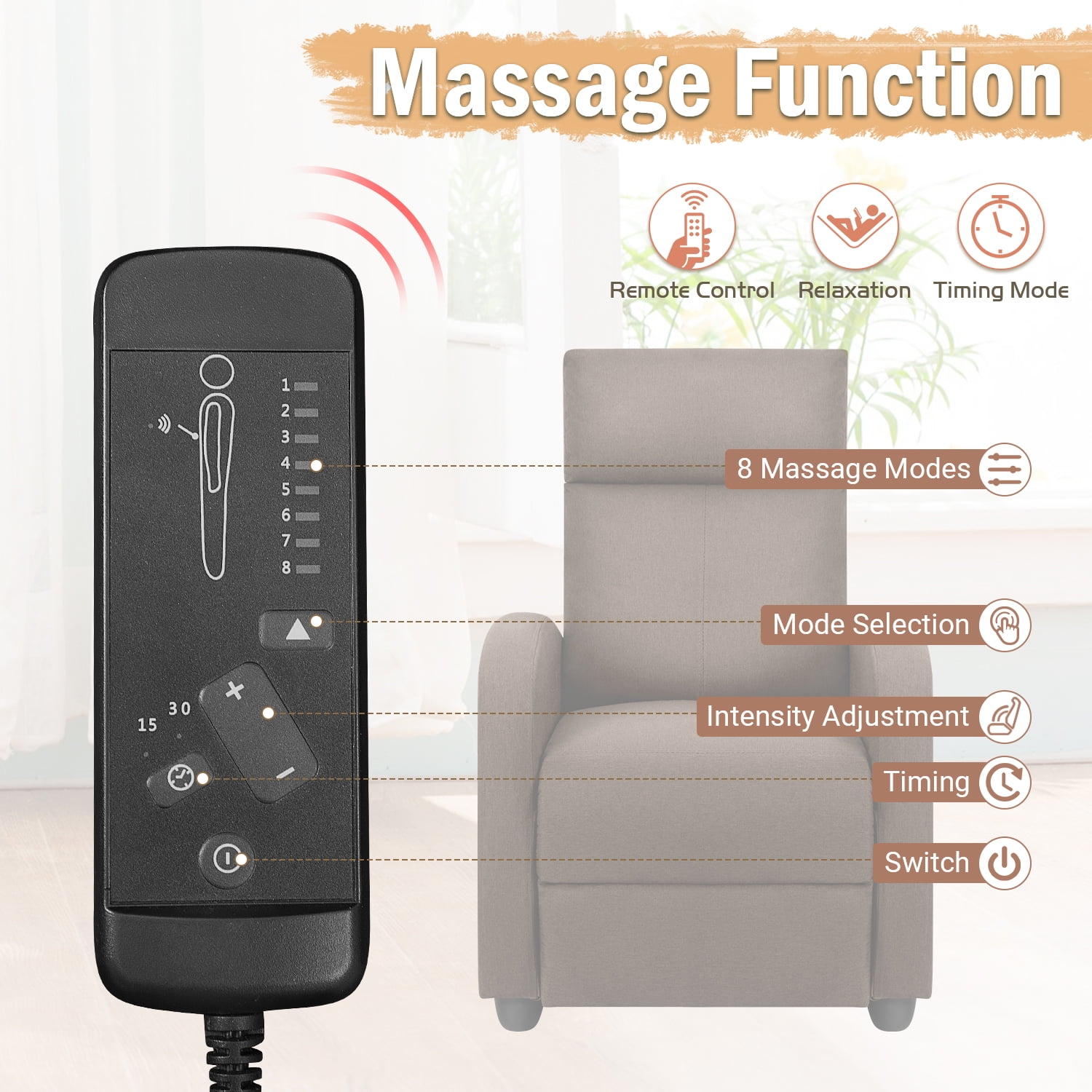 Vineego Massage Sofa Chair,Adjustable Fabric Recliner Home Theater Seating with Padded Backrest and Thick Seat Cushion ,Gray