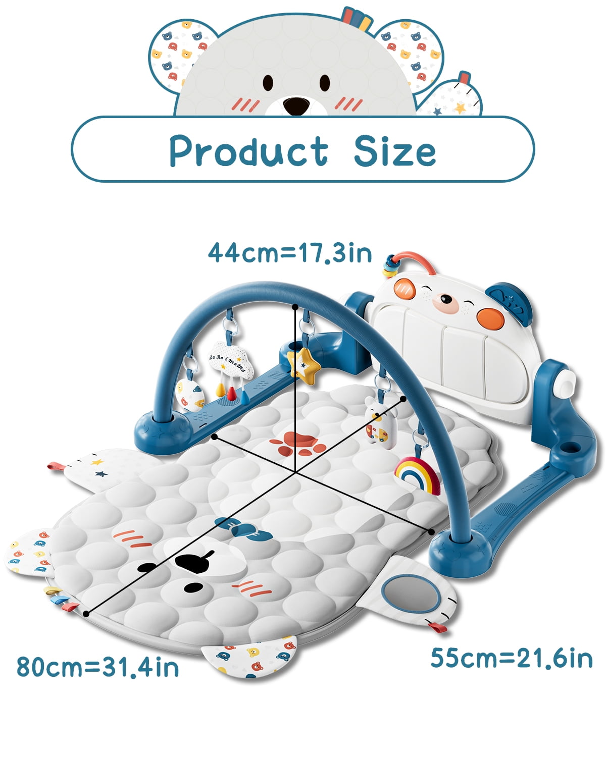 Lauon Bear Style Baby Play Mat - Double-Sided Piano & Kick Tolerance - Upgraded Thickness for Neck Strength & Activity Development - Keep Your Baby Occupied with Play Gym, Tummy Time Toys - 500K Playt