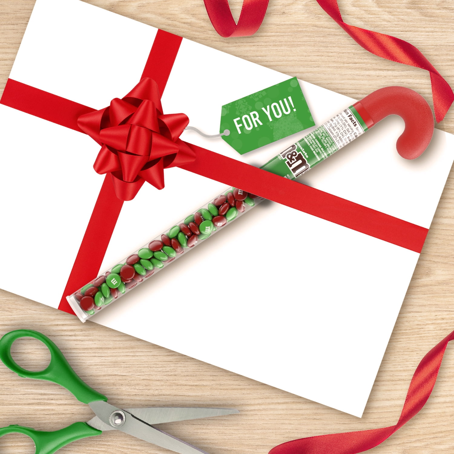 (2 pack) M&M's Milk Chocolate Christmas Candy Cane - 3 oz Tube